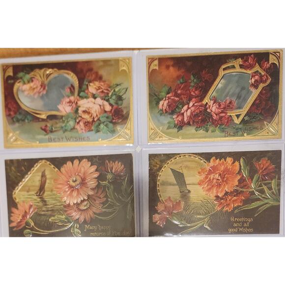 Lot Of Four Vintage Antique Embossed Postcards Flowers - Picture 1 of 9